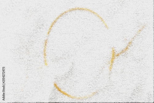 A faded orange coffee ring stain on a textured white surface background with copy space