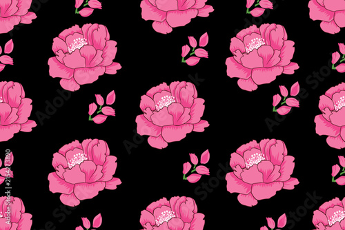 seamless floral pattern Pink Floral Seamless Pattern on Black Background