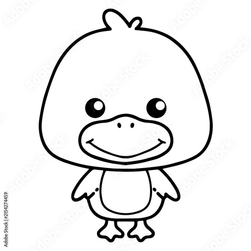 Принти на полотні Cute little duckling line art vector illustration for children coloring page