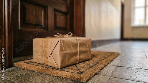 A Quiet Moment of Anticipation and Home Delivery Convenience Captured in a Warm and Inviting Residential Setting