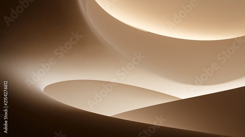 Abstract smooth curves of light and shadow create a warm, flowing design