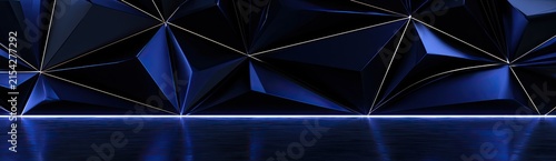 Dark abstract geometric background with reflective surface and metallic lines