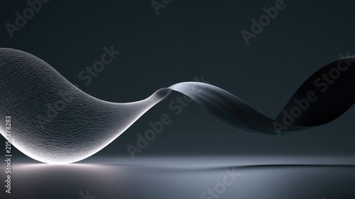 Ethereal white mesh flow transitioning into dark flowing ribbon