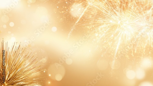 Glittering golden abstract with fireworks and fluffy element