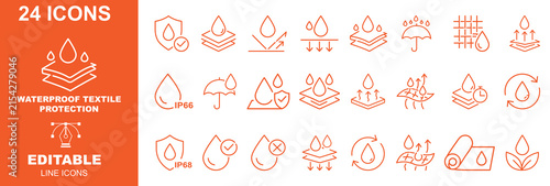 Obraz na płótnie Waterproof and Water Resistant Line Icon Set Featuring Protection Symbols Fabric