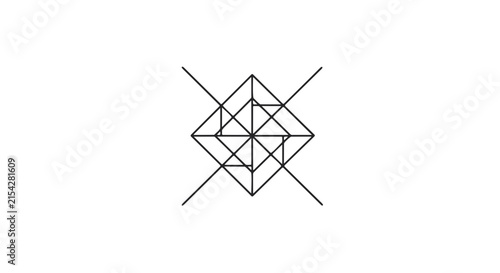 A geometric pattern consisting of intersecting squares and lines, creating a complex symmetrical design