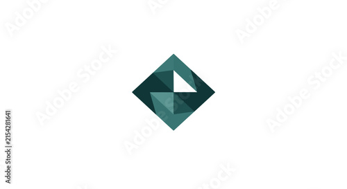 A geometric abstract logo featuring a dark teal diamond shape with a bright white triangle inside, set against a clean white background