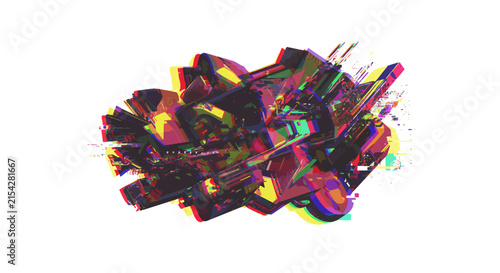 Abstract glitch art with vibrant colors and geometric shapes, conveying a sense of digital distortion and futuristic aesthetics