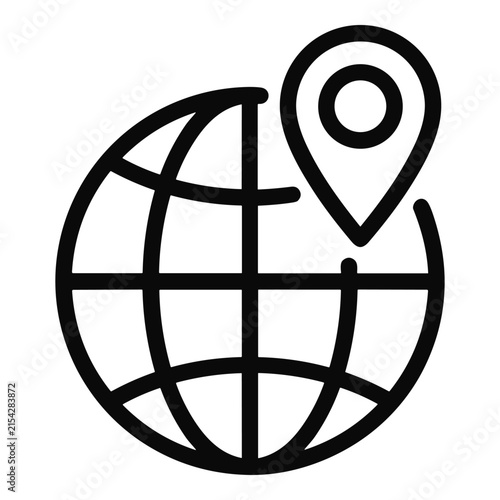 World map location pin line icon global navigation symbol