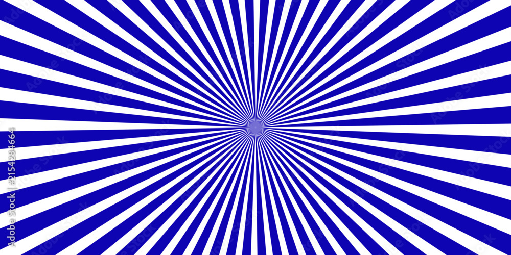 Fototapeta premium Radial burst of blue and white lines emanating from a central diamond shape, creating a vibrant, abstract optical illusion.