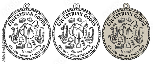 Equestrian Goods Emblem with Horse Riding Equipment