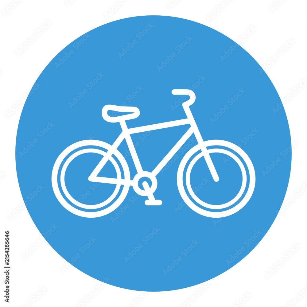 Obraz premium White bicycle line icon on blue circle background
