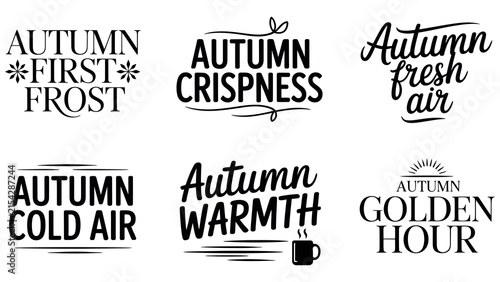 Canvas Print Autumn typography set, fall season lettering quotes, 6 vector black labels Edita