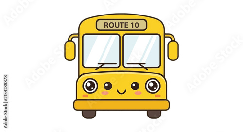 Cute Yellow School Bus Character Illustration