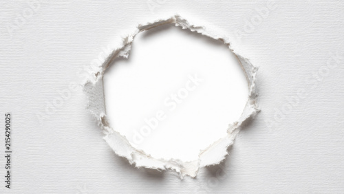 Canvastavla Torn paper hole in white wall, ripped cardboard edge texture