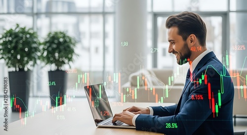 Professional Businessman Working on Laptop in Bright Modern Office.
