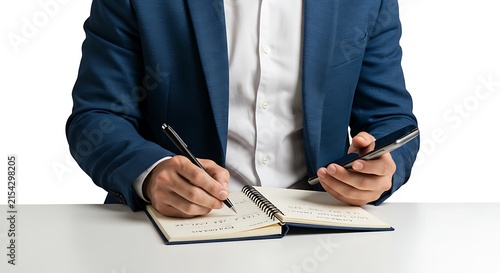 Professional Businessperson Writing Notes At Desk.