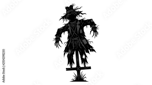 Scarecrow Silhouette on White Background - Halloween and Autumn Decoration
