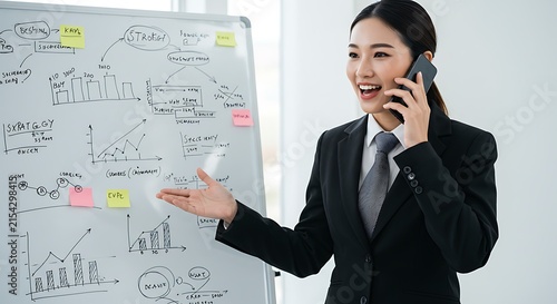 Professional Businesswoman Presents Data On Whiteboard During Meeting.
