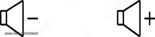 Volume control icons speaker symbol with minus and plus signs for decrease and increase sound flat vector illustration for UI and apps