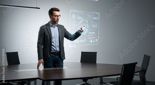 Professional Presenter Leading Business Meeting In Modern Conference Room.
