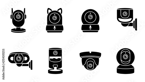 Security Camera Icons, Surveillance System Vector Set, Home Monitoring Equipment Collection