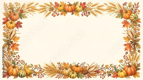Autumn thanksgiving harvest frame with pumpkins and fallen leaves thanksgiving watercolor