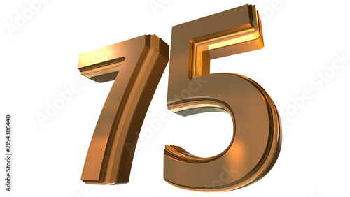 Gold 3D Number 75 Luxury Metallic Golden Numeral