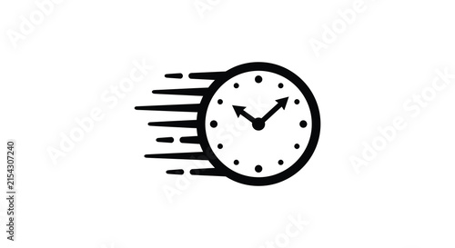 Cuadro en lienzo Clock with speed lines a black silhouette against a white background time