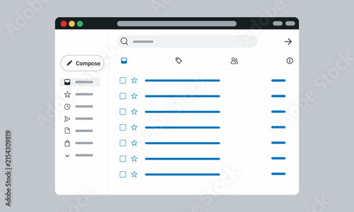 Plakat w ramie Clean email interface with compose button inbox list and navigation menu sidebar.