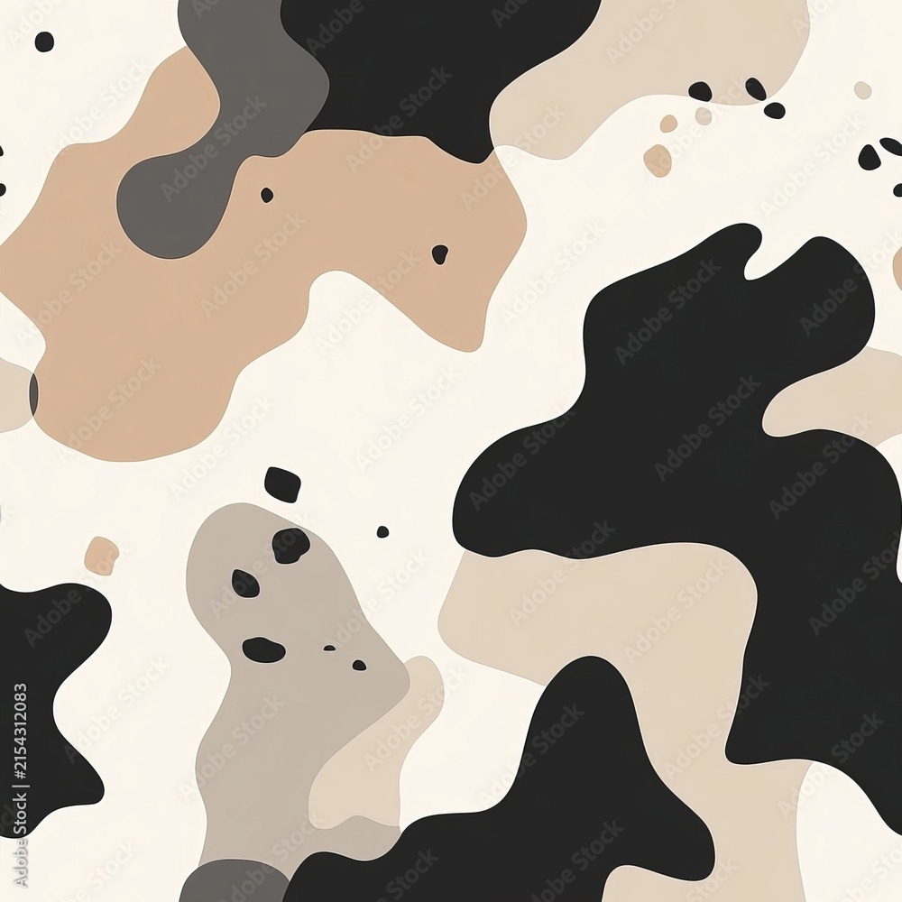 Minimalist Organic Blob Shapes Seamless Pattern with Neutral Beige Shades for Modern Graphic Design
