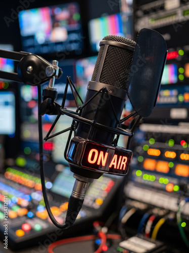 Broadcast Studio Microphone with Red On Air Light Sign