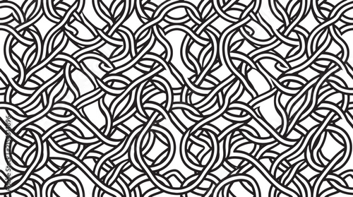 Seamless Abstract Entangled Lines Pattern Vector Black and White Intertwined Line Art Background