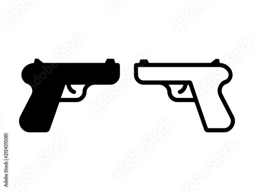 Set of two handgun pistol weapon icons in solid and outline style