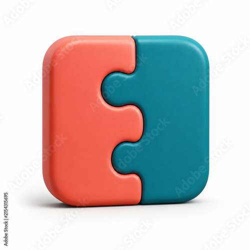 Puzzle Connection Sculpture Isolated on White Background