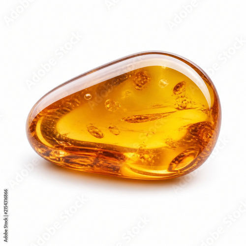 Polished Amber Resin Stone Isolated on White Background