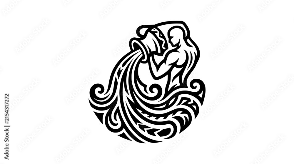 Obraz premium Aquarius Zodiac Sign Stylized Black and White Vector Illustration