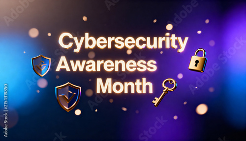 glowing typography cybersecurity awareness month symbols