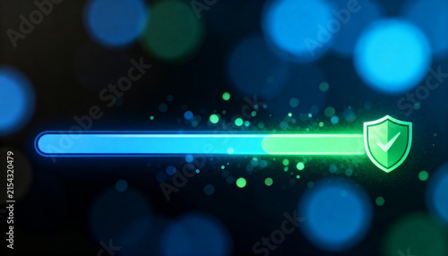 glowing software update interface with moving progress bar