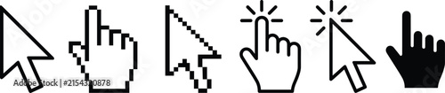 Fotografie Mouse cursor arrows and hand pointer icons for digital interface navigation and