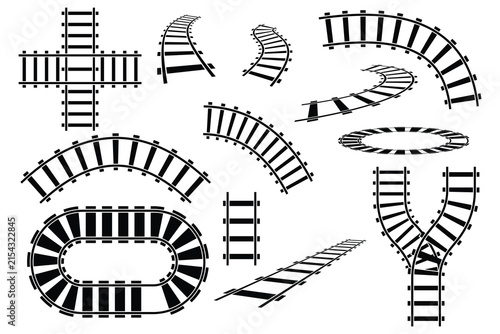 Railway Train track icon. Railroad vector icons. Railway Track Silhouettes. Rails illustration.
