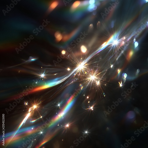 Abstract Light Trails with Rainbow Hues and Sparkling Effects.