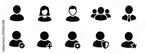 User Profile Avatar Icon Set, for Account Management and Team Concept in Fill Style. Vector Illustration