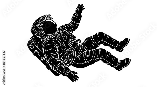 Astronaut Floating Silhouetted Against White Background