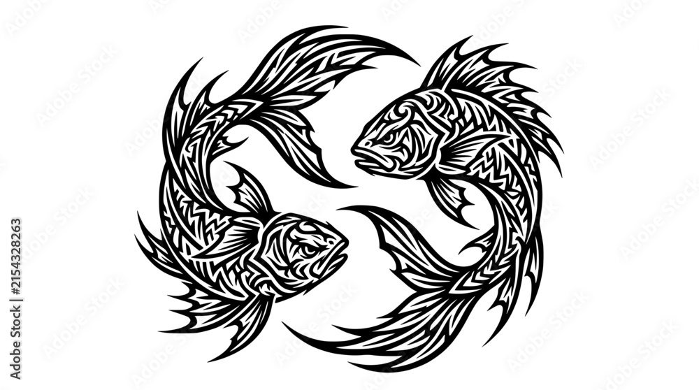 Fototapeta premium Tribal Pisces Zodiac Symbol