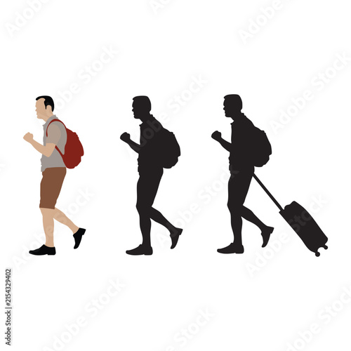 Hiker with Backpack and Trekking Pole Walking on an Outdoor Adventure