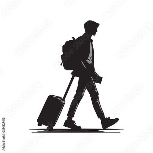 Hiker with Backpack and Trekking Pole Walking on an Outdoor Adventure