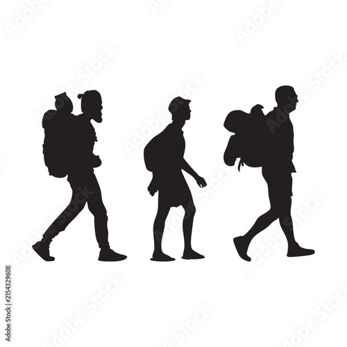 Hiker with Backpack and Trekking Pole Walking on an Outdoor Adventure