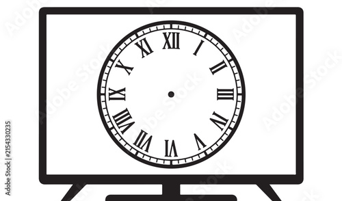 Photography Clock Displaying Roman Numerals on Television Screen with Black Frame and Stand