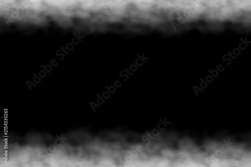 White smoke frame border with copy space on black background for dramatic overlays, cinematic templates, spooky designs, banner, text placement, gaming, horror, or abstract art.